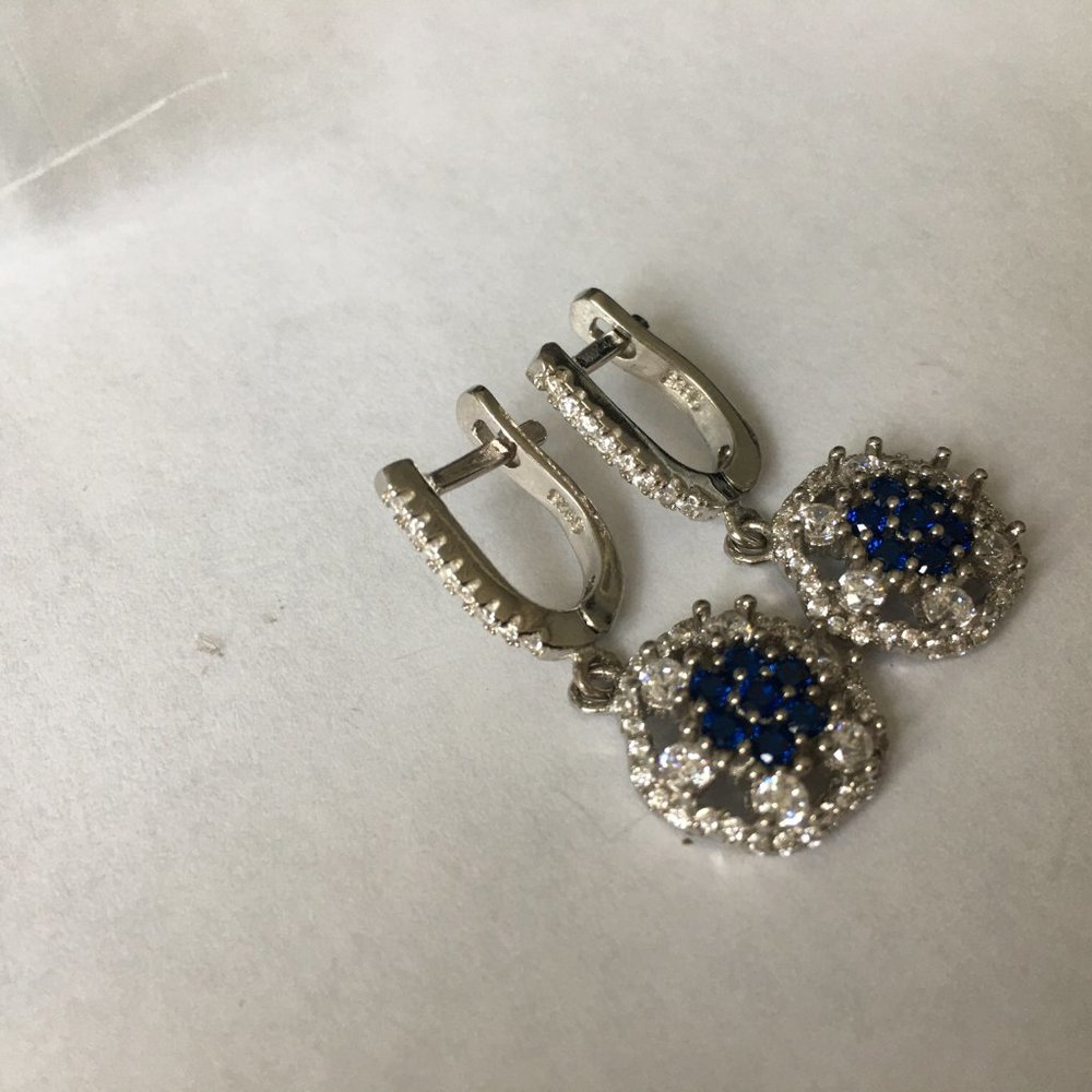 NEWSterling silver and synthetic sapphire earrings